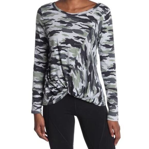 Z by Zella Girls Long Sleeve Twist Front Tee Green Urban Camo Print Medium 8/10 - Picture 1 of 5
